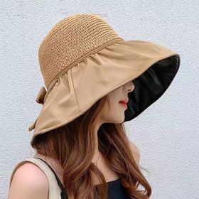 Women's Summer Foldable Weaving Cap; Sun Visor Brim Outdoor Traveling Beach Fishing Cap - Khaki