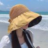 Women's Summer Foldable Weaving Cap; Sun Visor Brim Outdoor Traveling Beach Fishing Cap - Yellow