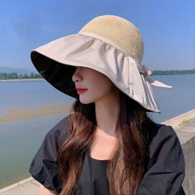 Women's Summer Foldable Weaving Cap; Sun Visor Brim Outdoor Traveling Beach Fishing Cap - Beige