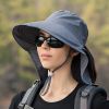 Wide Brim Shawl Ponytail Bucket Hat For Women; Outdoor Fishing Hiking UV Protection Bonnet - 10# Dark Gray