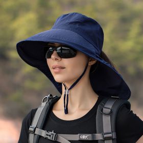 Wide Brim Shawl Ponytail Bucket Hat For Women; Outdoor Fishing Hiking UV Protection Bonnet - 7# Navy Blue