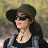 Wide Brim Shawl Ponytail Bucket Hat For Women; Outdoor Fishing Hiking UV Protection Bonnet - 8# Olive Green