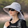 Wide Brim Shawl Ponytail Bucket Hat For Women; Outdoor Fishing Hiking UV Protection Bonnet - 9# Light Gray