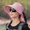 Wide Brim Shawl Ponytail Bucket Hat For Women; Outdoor Fishing Hiking UV Protection Bonnet - 5# Pink