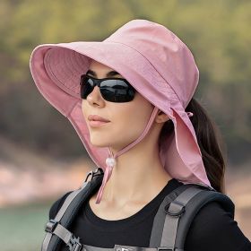 Wide Brim Shawl Ponytail Bucket Hat For Women; Outdoor Fishing Hiking UV Protection Bonnet - 5# Pink