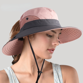 Safari Sun Hats for Women Summer Hat Wide Brim UV UPF Protection Ponytail Outdoor Fishing Hiking Hat for Female 2021 - Orange