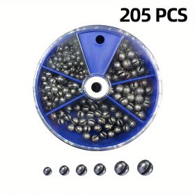 106/205pcs Round Split Shot Weights Set; Removable Split Shot Dispenser; Fishing Weights Sinkers; Fishing Tackle Accessories - Blue-205pcs