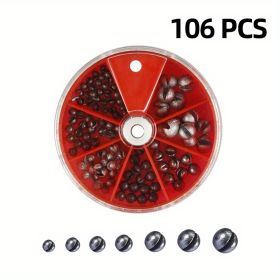 106/205pcs Round Split Shot Weights Set; Removable Split Shot Dispenser; Fishing Weights Sinkers; Fishing Tackle Accessories - Red-106pcs