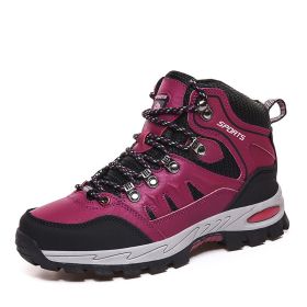 Spring Autumn Winter 36-46 Sport Training Hiking Shoe Waterproof Men Women Casual Fashion Outdoor High-top Cross-country Walking - rose red - 45