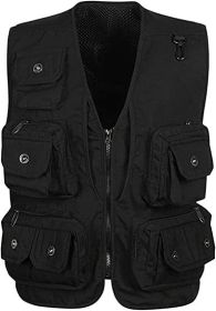 Men's Casual Multi Pocket Cargo Vest Outdoor Work Photography Fishing Vest Jacket - BLACK-L