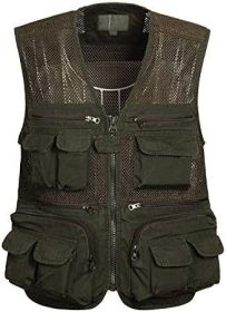 Mens Waistcoat Summer Outdoor Casual Fishing Safari Hiking Vest with Multi-Pocket - GREEN-S