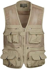 Mens Waistcoat Summer Outdoor Casual Fishing Safari Hiking Vest with Multi-Pocket - KHAKI-XL