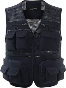 Mens Waistcoat Summer Outdoor Casual Fishing Safari Hiking Vest with Multi-Pocket - M - Navy