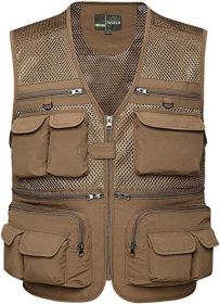 Mens Waistcoat Summer Outdoor Casual Fishing Safari Hiking Vest with Multi-Pocket - XXL - Khaki