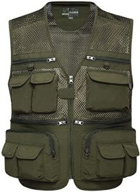 Mens Waistcoat Summer Outdoor Casual Fishing Safari Hiking Vest with Multi-Pocket - XL - Green