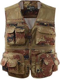 Mens Waistcoat Summer Outdoor Casual Fishing Safari Hiking Vest with Multi-Pocket - L - Yellow