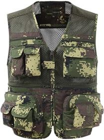 Mens Waistcoat Summer Outdoor Casual Fishing Safari Hiking Vest with Multi-Pocket - XXL - Camouflage