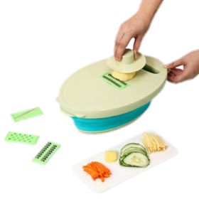 Multifunctional 10 in 1 Retractable Colander with Cutter Slicer Chopper Vegetables Fruits Kitchen Tool - Green