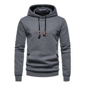 Mens Hooded Sweatshirt Casual Long Sleeve Drawstring Waffle Knit Pullover Hoodies - L - Dark Gray