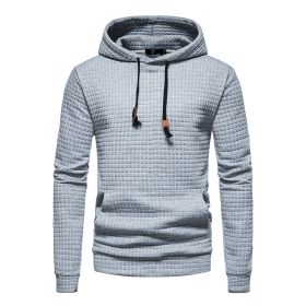 Mens Hooded Sweatshirt Casual Long Sleeve Drawstring Waffle Knit Pullover Hoodies - S - Gray