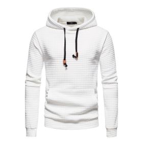 Mens Hooded Sweatshirt Casual Long Sleeve Drawstring Waffle Knit Pullover Hoodies - XL - White