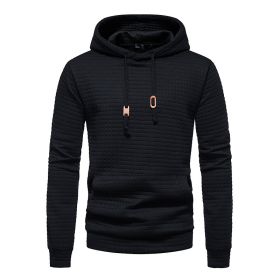 Mens Hooded Sweatshirt Casual Long Sleeve Drawstring Waffle Knit Pullover Hoodies - M - Black