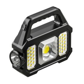 Multi-functional Rechargeable LED Flashlight Work Light Portable Carry Light Solar Charging Support 6 Lighting Modes - Silver-COB