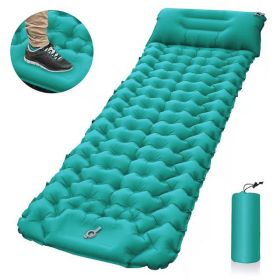 Outdoor Camping Sleeping Pad Inflatable Mattress With Pillows Ultralight Air Mat Built-in Inflator Pump For Travel Hiking - Peacock Blue