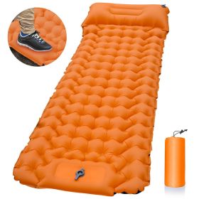 Outdoor Camping Sleeping Pad Inflatable Mattress With Pillows Ultralight Air Mat Built-in Inflator Pump For Travel Hiking - Orange