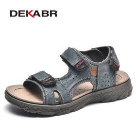 DEKABR Summer Men Casual Beach Outdoor Water Shoes Breathable Trekking Fashion Sandals Fishing Genuine Leather Leisure Shoes - 01 Gray Blue - 7.5