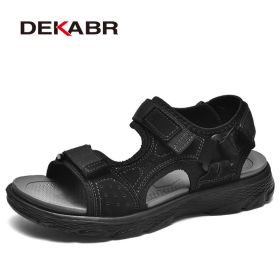 DEKABR Summer Men Casual Beach Outdoor Water Shoes Breathable Trekking Fashion Sandals Fishing Genuine Leather Leisure Shoes - 02 Black - 12