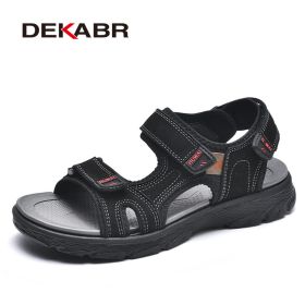 DEKABR Summer Men Casual Beach Outdoor Water Shoes Breathable Trekking Fashion Sandals Fishing Genuine Leather Leisure Shoes - 01 Black - 8