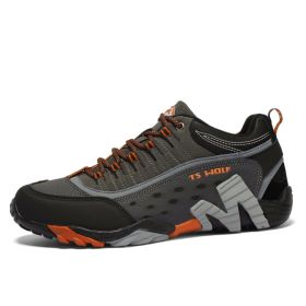 Outdoor Lover Trekking Shoes Men Waterproof Hiking Shoes Mountain Boots Genuine Leather Woodland Hunting Tactical Shoes - Men-Dark gray-Orange - 36