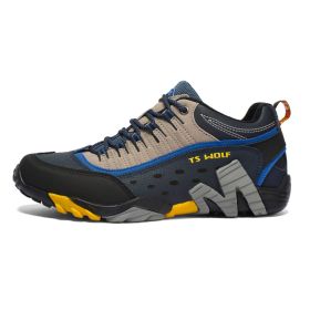 Outdoor Lover Trekking Shoes Men Waterproof Hiking Shoes Mountain Boots Genuine Leather Woodland Hunting Tactical Shoes - Men-Dark blue-Yellow - 42