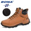 BONA 2022 NewDesigners Nubuck Sports Tactical Boots Men Hiking Mountain Shoes High Top Plush Tactical Footwear Masculino Comfy - Light brown black - 8