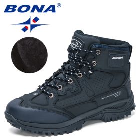 BONA 2022 New Designers Nubuck Hiking Shoes Men Non-Slip Outdoor Wear-Resistant Trekking Footwear Man High Top Plush Snow Boots - Deep blue S gray - 9