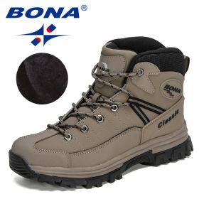 BONA 2022 New Designers Classics Winter Snow Boots Men Action Leather Super Warm Ankle Boots Man Hiking Boots Plush Shoes Male - Medium grey black - 9