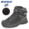 BONA 2022 New Designers Classics Winter Snow Boots Men Action Leather Super Warm Ankle Boots Man Hiking Boots Plush Shoes Male - Dark grey S gray - 10