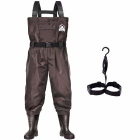 UPGRADE Fishing Waders for Men&Women with Boots Waterproof;  Nylon Chest Wader with PVC Boots & Hanger Brown - Brown - Men 12/Women 14