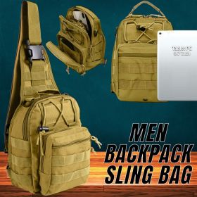 Mens Backpack Waterproof Tactical Sling Chest Pack Shoulder Bag Outdoor Hiking - Khaki