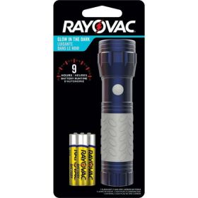 Rayovac Mini LED Flashlight with Glow in the Dark Rubber Grip, 3 AAA Batteries Included - Rayovac