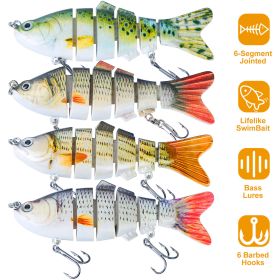 4Pcs 10cm/20g Bass Fishing Lure 6 Segment Multi Jointed Lifelike Fish Lures Sinking Wobbler - Multi-Color