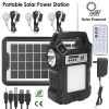 Portable Solar Power Station Rechargeable Backup Power Bank w/Flashlight 3 Lighting Bulbs For Camping Outage Garden Lamp - Black