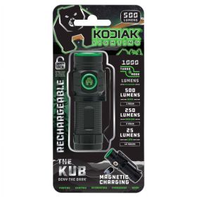 Kodiak Kub Rechargeable Li-Ion 500 Lumens COB LED Flashlight with Charging Cable Turbo, High, Med, Low Modes 0.12 lbs - KODIAK