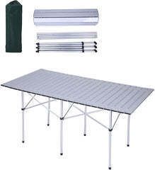 Picnic Table Folding Camping Table Chair Set with 4 Seats Chairs and Umbrella Hole - as Pic