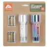 Ozark Trail LED 300 Lumens Handheld Aluminum Flashlights, with 6 AAA Batteries, 2 Pack, Silver and Iridescent - Ozark Trail