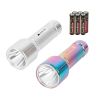 Ozark Trail LED 300 Lumens Handheld Aluminum Flashlights, with 6 AAA Batteries, 2 Pack, Silver and Iridescent - Ozark Trail