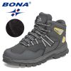 BONA 2022 New Designers Action Leather Plush Hiking Boots High Top Walking Shoes Men Work Mountain Sport Ankle Boots Mansculino - Deep blue S gray - 8