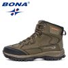 BONA 2022 New Designers Nubuck Hiking Shoes Men Non-Slip Outdoor Wear-Resistant Trekking Footwear Man High Top Plush Snow Boots - Deep blue S gray - 8