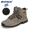 BONA 2022 New Designers Action Leather Plush Hiking Boots High Top Walking Shoes Men Work Mountain Sport Ankle Boots Mansculino - Dark grey yellow - 8